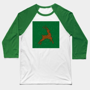 Red Flying Reindeer Mandala in the Green Sky Baseball T-Shirt